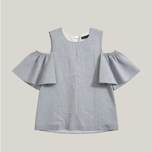 Blaque Label Blue & White Striped Cold Shoulder Ruffle Sleeve Top - Size M